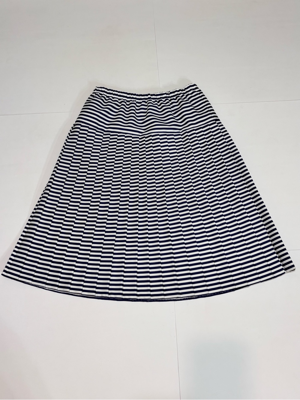 Striped Navy and White Pleated A-Line Skirt